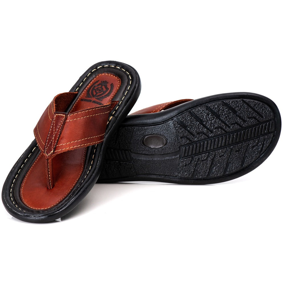 Chinelo Summer Couro Casual Tabaco R12